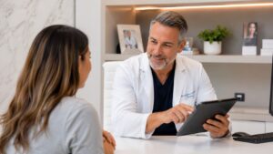 hysician reviewing GLP-1 weight loss program with patient in West Palm Beach
